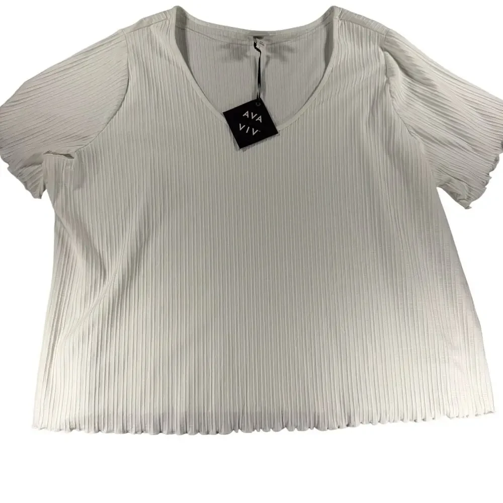 Ava & Viv Women's Plus Size White Ribbed Short Sleeve T-Shirt - Size 4X - NWT